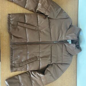 Sebby Faux Leather Brown Puffer Jacket